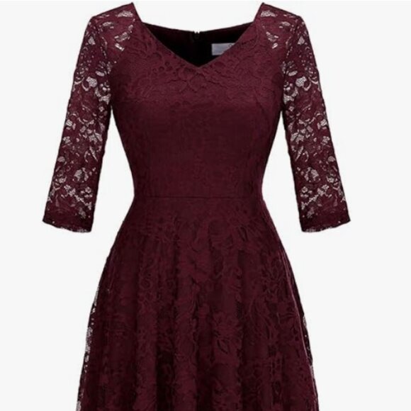 Dressystar Women's Long Sleeve Lace Wedding Guest Dress burgundy - Picture 1 of 2